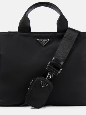 Kožená shopper kabelka z nylonu Prada černá