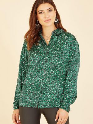 Зеленая леопардовая рубашка с принтом свободного кроя Yumi
