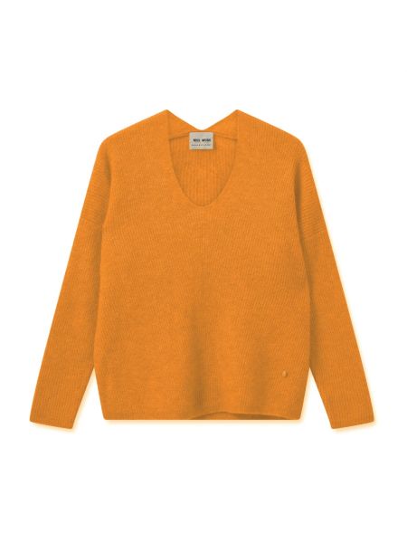 Dzianinowy sweter z dekoltem w serek oversize Mos Mosh pomarańczowy