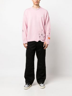 Vlněný svetr s výšivkou s dírami Heron Preston růžový