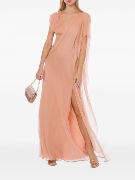 Asimetriškas šilkinis vakarinė suknelė Alberta Ferretti rožinė