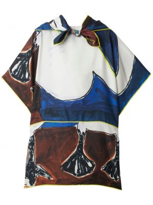 Копринена блуза с качулка с принт Burberry синьо