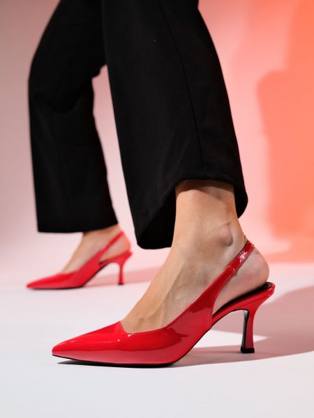 Dabīgās ādas kurpes ar izgriezumu muguras daļā ar papēžiem Luvishoes sarkans
