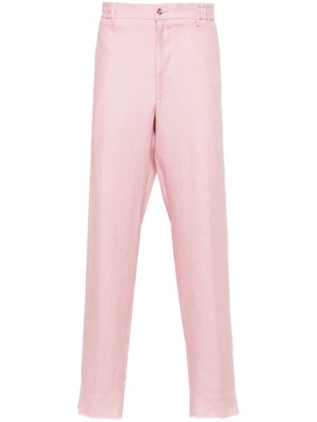 Lniane spodnie z zaprasowanym kantem Tagliatore różowe