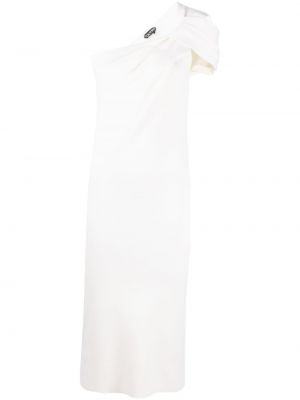 Копринена вълнена миди рокля Tom Ford бяло