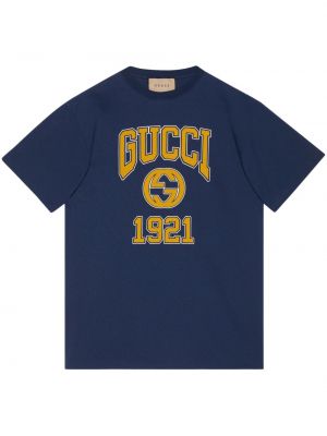 Bavlnené tričko s potlačou Gucci modrá