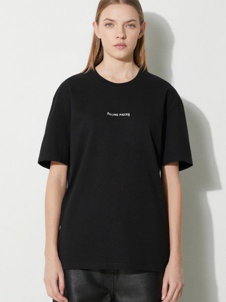 Koszulka slim fit bawełniana z nadrukiem Filling Pieces czarna