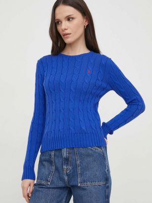 Dzianinowy sweter bawełniany Polo Ralph Lauren niebieski