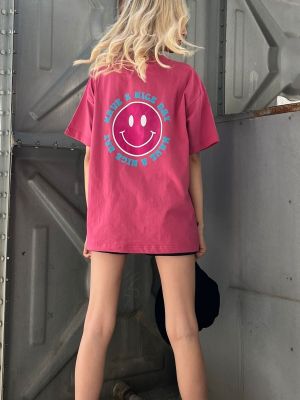 Oversized tričko s potlačou s okrúhlym výstrihom Madmext ružová