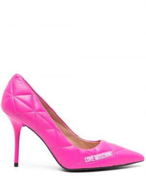 Ватирани полуотворени обувки с принт Love Moschino розово