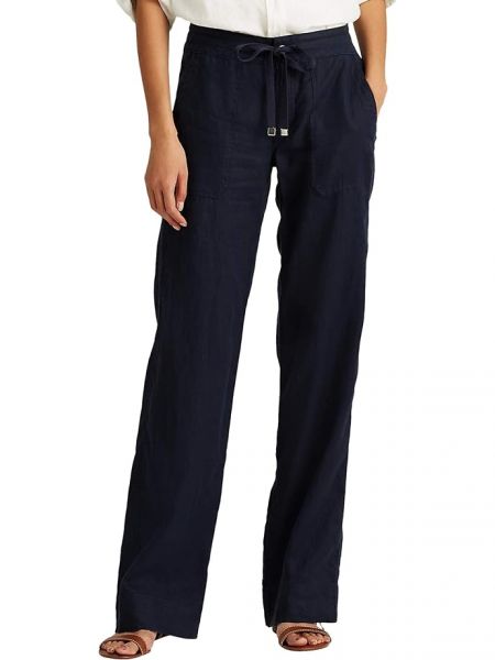 Льняные брюки свободного кроя Lauren Ralph Lauren синие