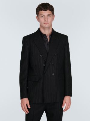 Flanel volnena ukrojena obleka s črtami Saint Laurent črna