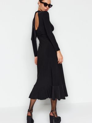 Rochie lunga cu volane oversize plisată Trendyol negru