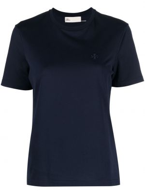 Bavlněné tričko s výšivkou Tory Burch modré