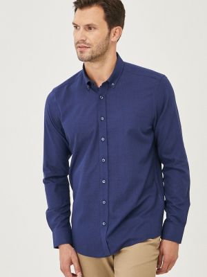 Βαμβακερό λινό πουκάμισο σε στενή γραμμή Ac&co / Altınyıldız Classics μπλε