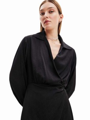 Rochie mini cu mâneci lungi împletită Desigual negru