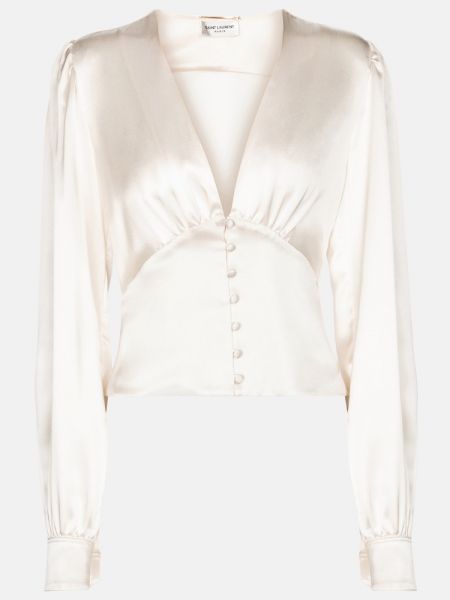 Bluză de mătase Saint Laurent alb