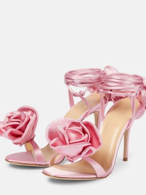 Dabīgās ādas satīna sandales ar ziediem Magda Butrym rozā