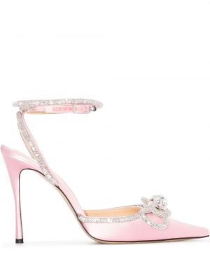 Полуотворени обувки с панделка с кристали Mach & Mach розово