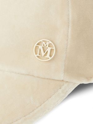 Aksamitna czapka z daszkiem w tygrysie prążki Maison Michel biała