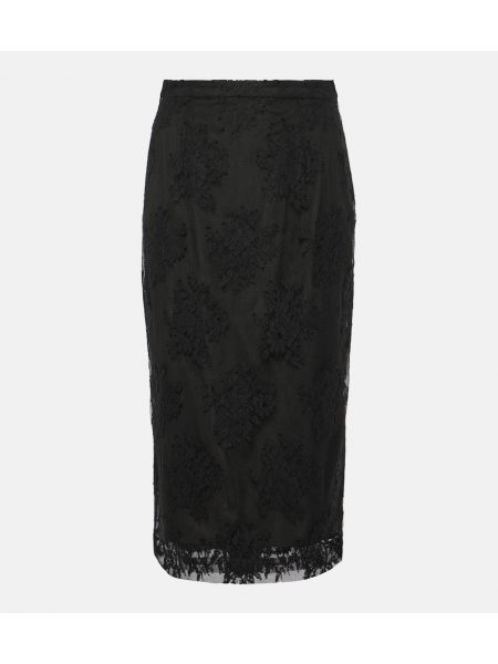 Pamučna midi suknja s čipkom Dolce&gabbana crna
