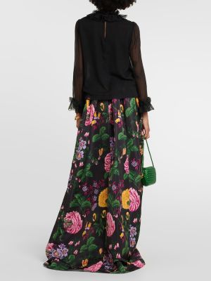Копринена блуза от шифон с волани Carolina Herrera черно