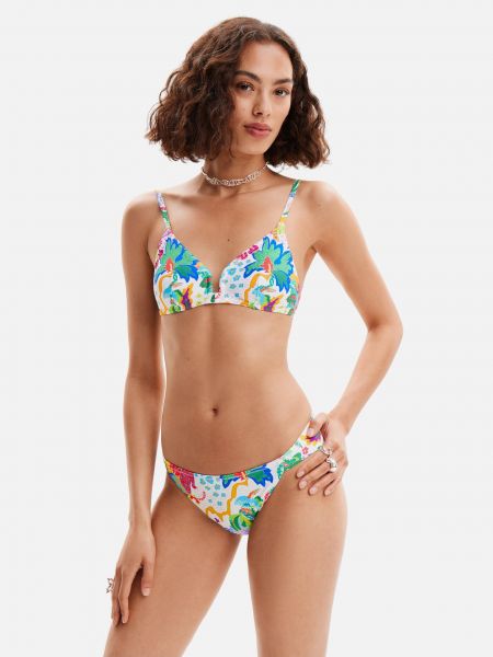 Bikini cu model floral Desigual alb
