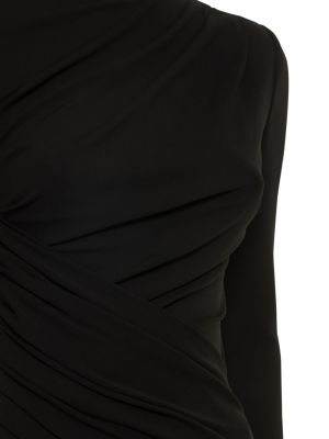 Drapované viskózové midi šaty s dlhými rukávmi Michael Kors Collection čierna