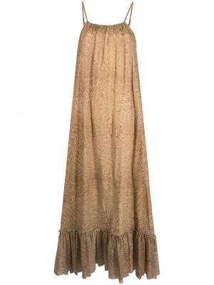 Svilena dolga obleka s potiskom z abstraktnimi vzorci Federica Tosi rjava