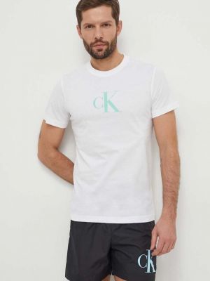 Koszulka bawełniana z nadrukiem Calvin Klein biała