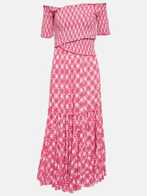 Midi šaty s potiskem Poupette St Barth růžové