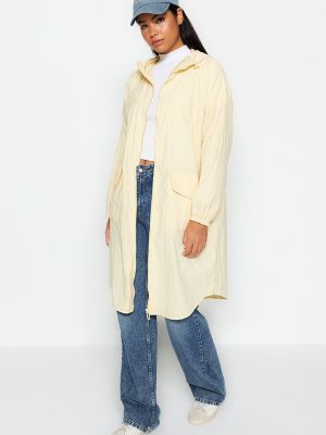 Αδιάβροχος oversized μπουφάν με κουκούλα Trendyol μπεζ