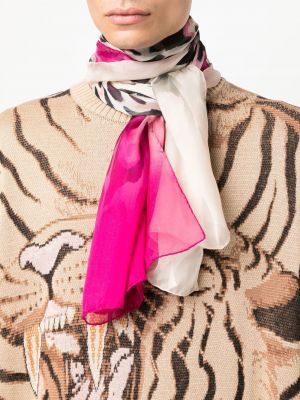 Echarpe en soie à imprimé à imprimé léopard Roberto Cavalli rose