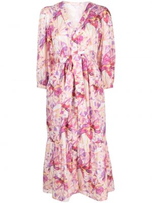 Памучна миди рокля на цветя с принт Liu Jo розово
