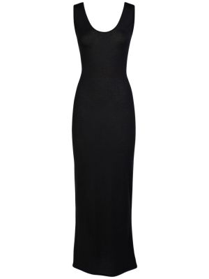 Vlněné šaty s otevřenými zády Saint Laurent černé