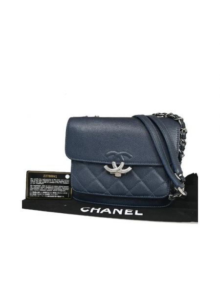 Torba na ramię skórzana retro Chanel Vintage niebieska