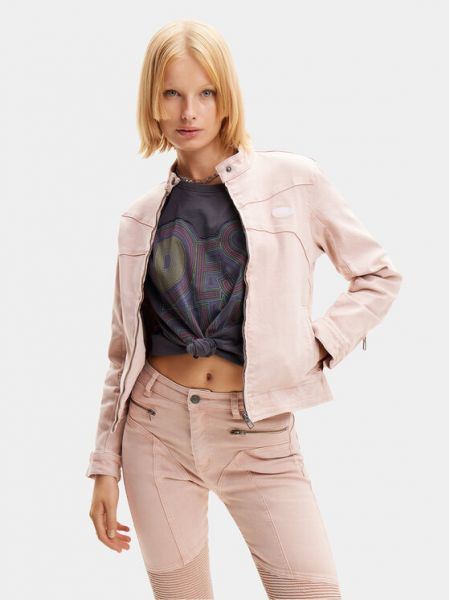 Priliehavá džínsová bunda Desigual ružová