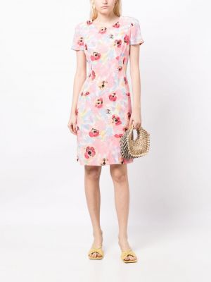 Květinové šaty s potiskem Chanel Pre-owned růžové
