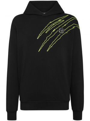 Raštuotas medvilninis džemperis su gobtuvu Plein Sport juoda