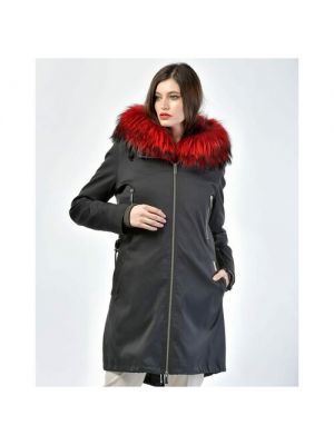 Куртка ANTONIO DIDONE, демисезон/зима, удлиненная, силуэт полуприлегающий, отделка мехом, подкладка, 44 красный