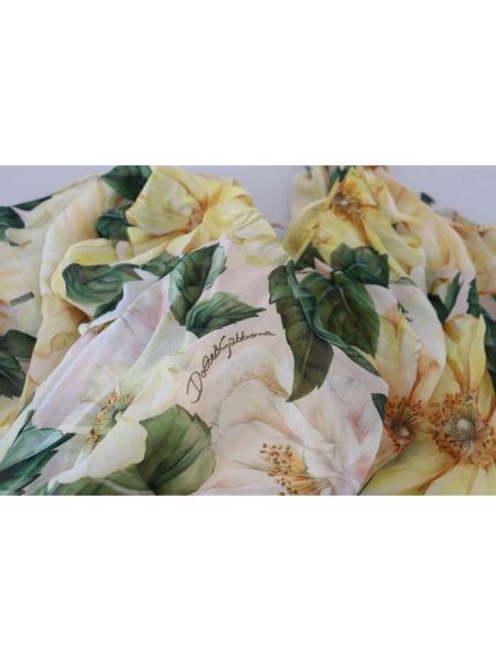 Jedwabna sukienka midi w kwiatki plisowana Dolce And Gabbana żółta