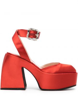 Полуотворени обувки с катарама с кристали Nodaleto червено