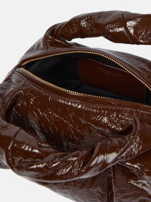 Кожени шопинг чанта от лакирана кожа Dries Van Noten кафяво