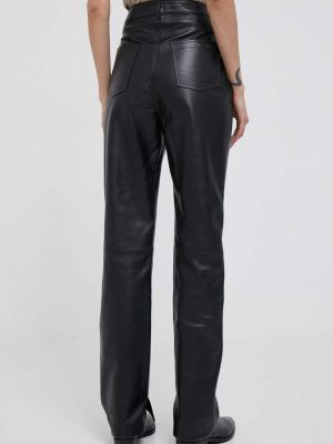 Jednobarevné kožené kalhoty s vysokým pasem Calvin Klein černé