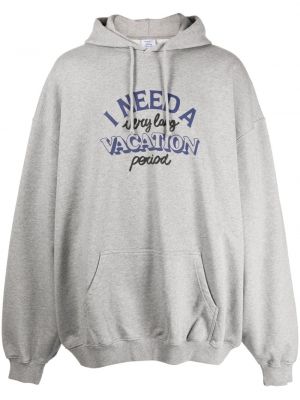 Pamučna hoodie s kapuljačom s printom Vetements siva