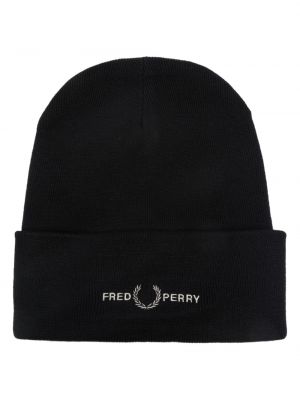 Pletená čiapka s výšivkou Fred Perry čierna