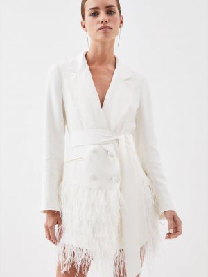 Атласное платье с поясом с перьями из крепа Karen Millen белое