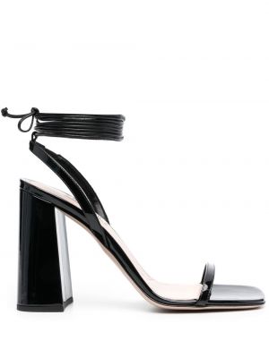 Lakované kožené šněrovací sandály Miu Miu černé