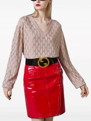 Křišťálový vlněný svetr s výšivkou Gucci růžový