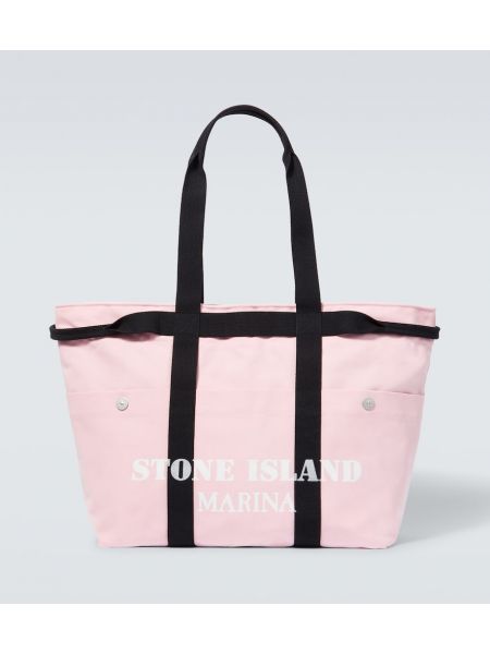 Βαμβακερή τσάντα shopper Stone Island ροζ